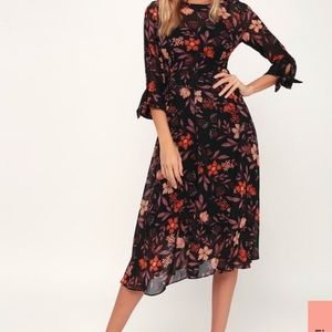 Lulus Black Floral Midi Dress